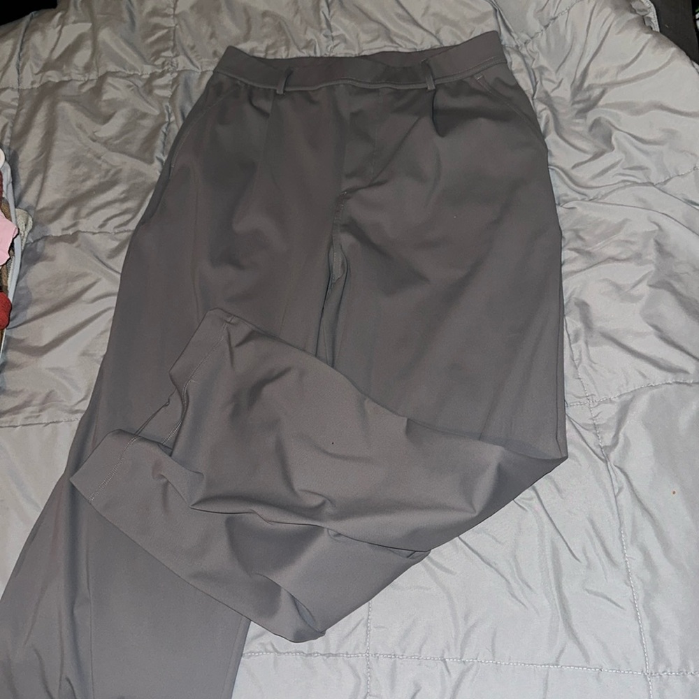 Grey straight leg trousers